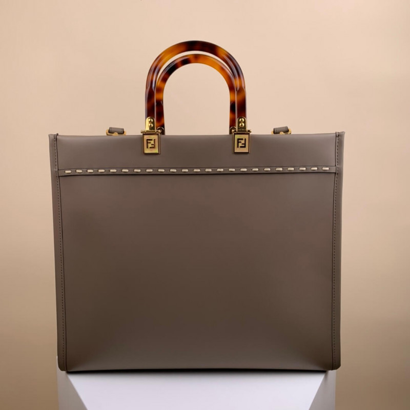 FENDI MEDIA SUNSHINE SHOPPER 8BH386 în piele gri și elaphe
