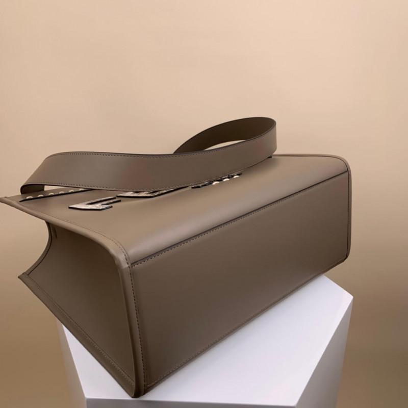 FENDI MEDIA SUNSHINE SHOPPER 8BH386 în piele gri și elaphe