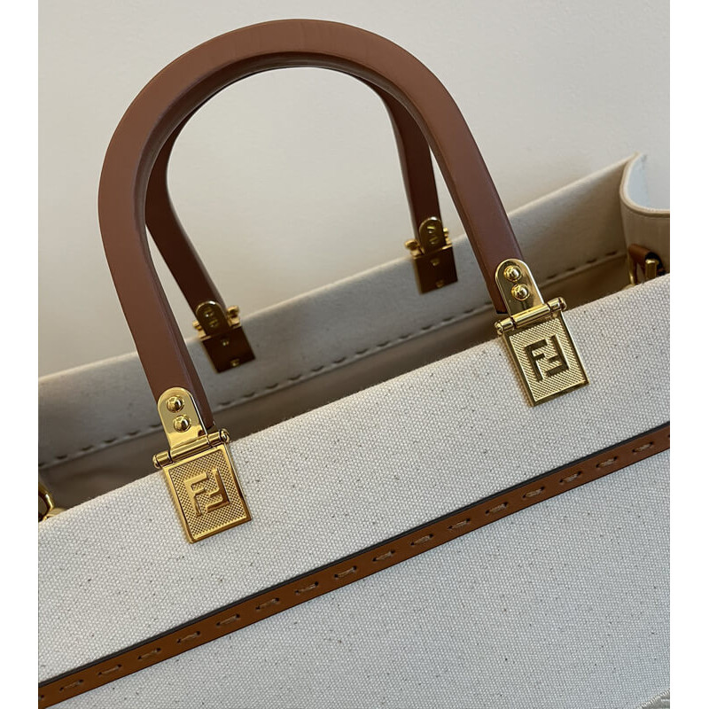 Geanta Fendi Mediu Sunshine în pânză cremă 8bh386 – Replică genți