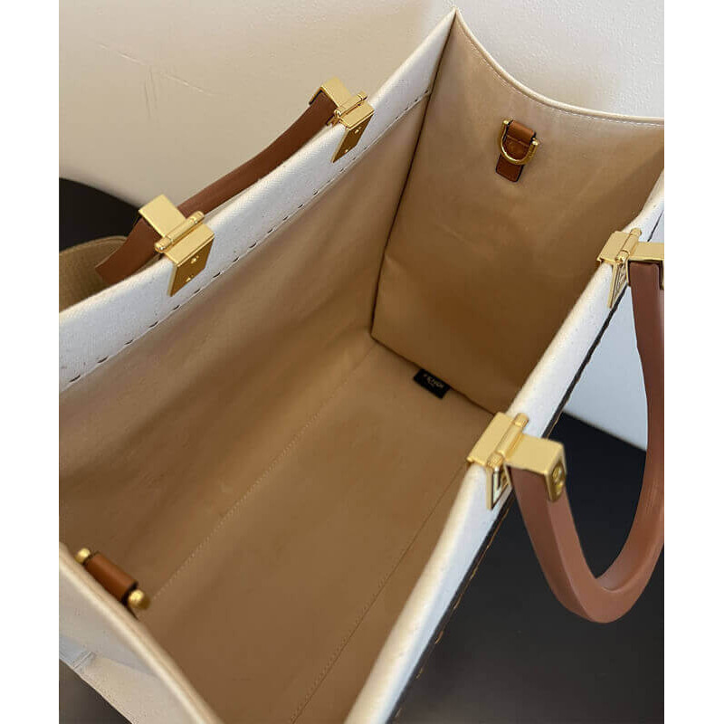 Geanta Fendi Mediu Sunshine în pânză cremă 8bh386 – Replică genți