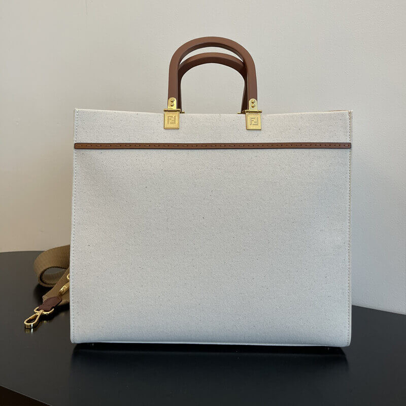 Geanta Fendi Mediu Sunshine în pânză cremă 8bh386 – Replică genți
